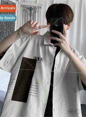 Mens 2020 summer new short-sleeved shirt mens Slim mens shir