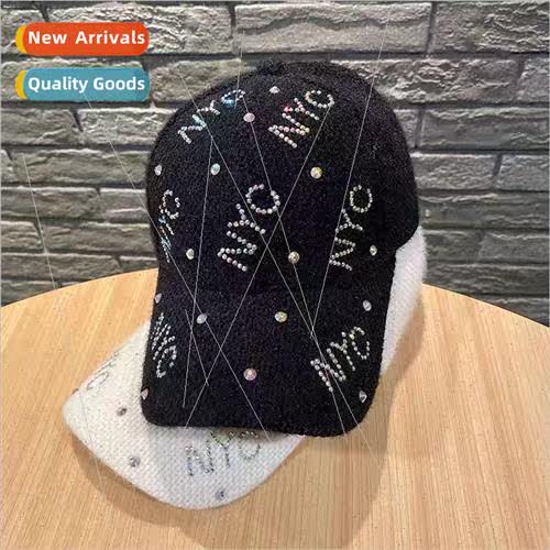 Hat female Korean  fashion plush rhinestone baseball cap ver