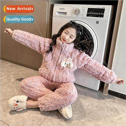 Girls pajamas winter three layers of cotton thickened middle