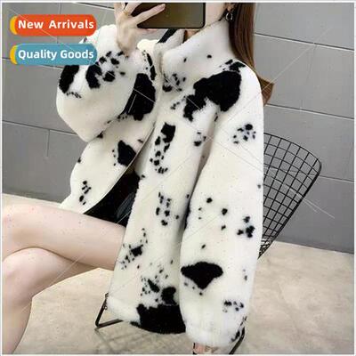 Cow pattern 2021 new fur pellets sheep shearling coat lamb h
