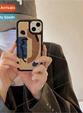 适用 Apple 14Pro embroidery brown geometric xr case iphonexs
