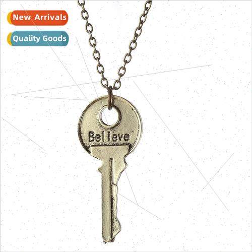 Double-sided letters Believe key necklace vintage men and wo