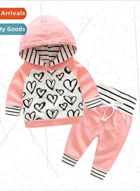 Spring and Autumn knitted childrens printed hooded sweater s