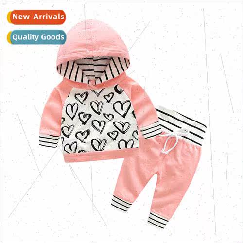 Spring and Autumn knitted childrens printed hooded sweater s