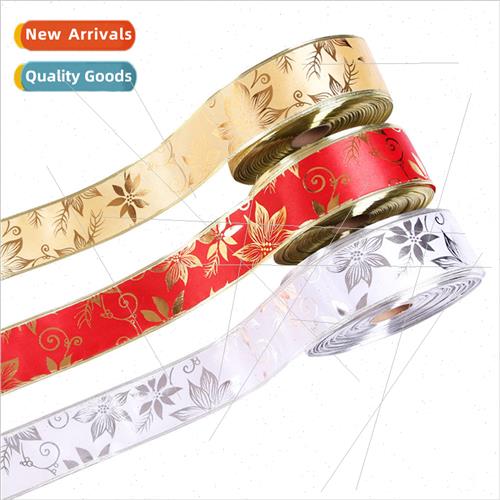 New 2 meters Christmas decoration printing gold ribbon bow r