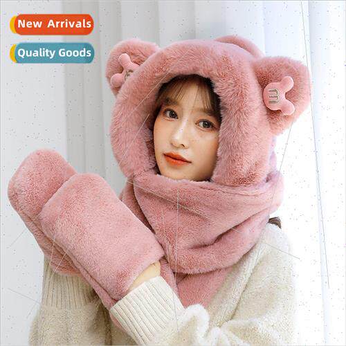 Bear hat fall and winter female scarf gloves all-in-one hood