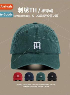 Japanese soft top baseball cap giant white ink green duck to