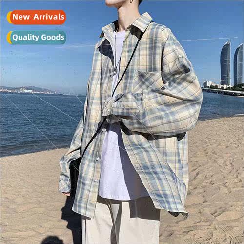 Plaid shirt mens Hong Kong  ins retro nd versatile casual me