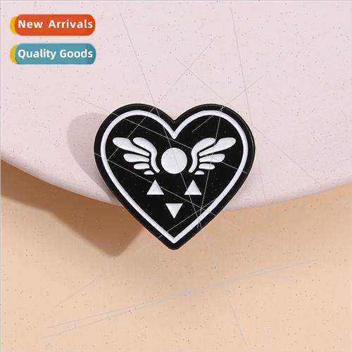 Geometric Message Brooch Love Wings Triangle Black Badge Acc
