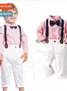 Childrens Spring and Autumn Boys long-sleeved striped lapel