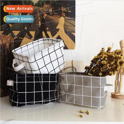 Small fresh square desktop cotton linen sundry basket storag