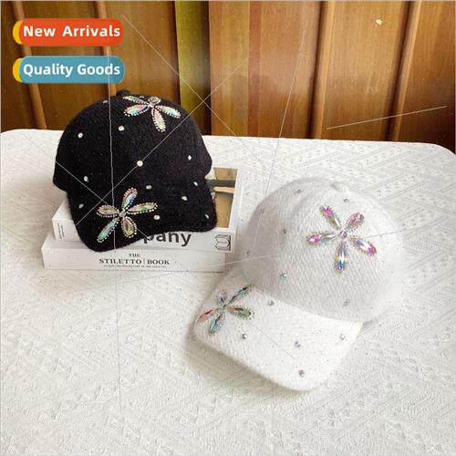 Dazzle flash rhinestone flowers duck tongue cap female Korea