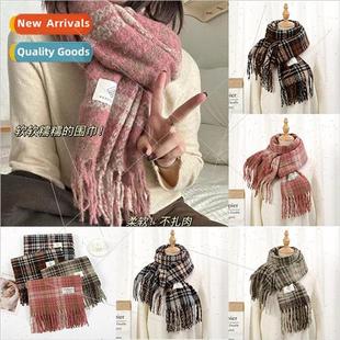 pink plaid winter sweet scarf wild student New soft