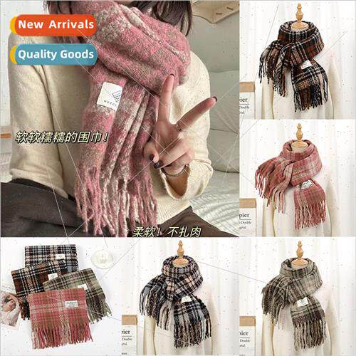 New sweet wild pink plaid soft student plaid scarf winter wa