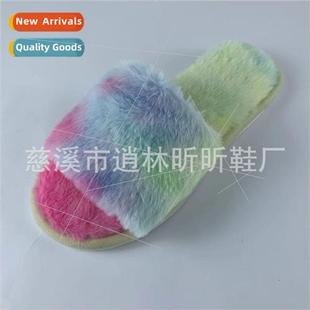 slip slipper rabbit open indoor sole dyed tie hair new 2021