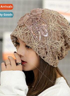 2022 new lace three flowers capped head cap sweet temperamen