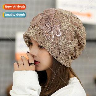2022 new lace three flowers capped head cap sweet temperamen