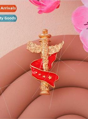 Pentagram Chinese Table Metal Badge Red Column Brooch Scarf