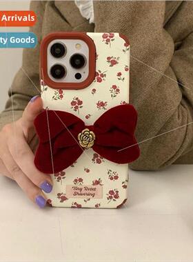 Vintage Burgundy Bow Rose 适用 15ProMax Apple 13/14 Phone Ca