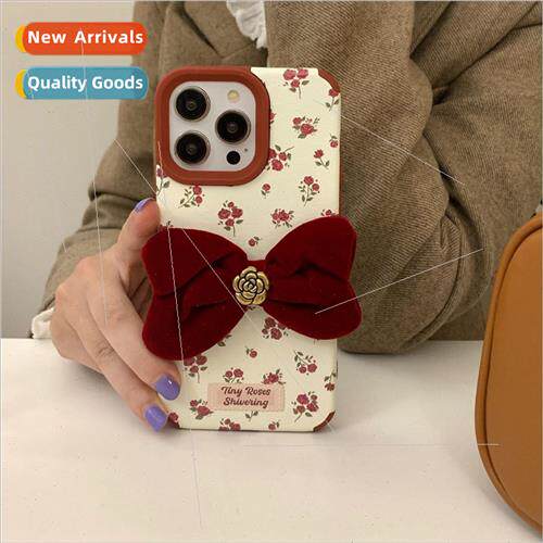 Vintage Burgundy Bow Rose 适用 15ProMax Apple 13/14 Phone Ca
