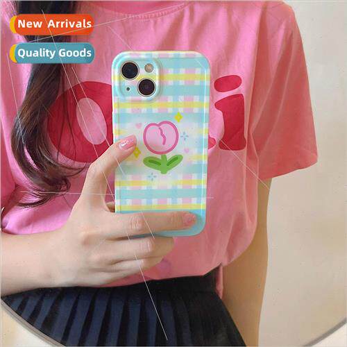 Fresh plaid flowers 适用 Apple 14pro phone case iPhone 12 fe