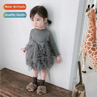 Childrens dresses fall infant splicing mesh childrens dress