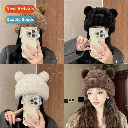 Koreas cute bear plush knit cap fall and winter new big head