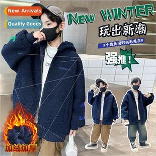 Boys lamb wool coat fall and winter 2023 new children thicke