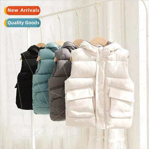 Childrens vest hooded thickened boys outside warm shoulders