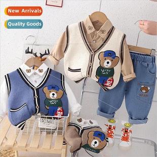 jeans wool three the Korean shirt set piece sweater Boys