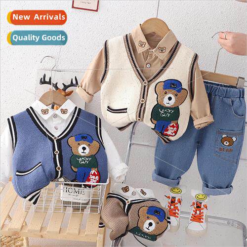 Boys sweater three-piece set shirt jeans Korean  of the wool