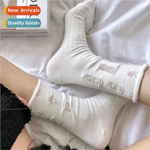 Summer solid color rolled edge broken hole socks hundreds of