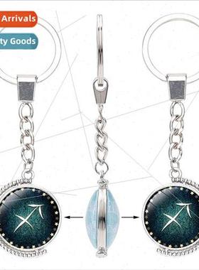 New Zodiac Time Gemstone Keychain Double ded Rotating Crysta