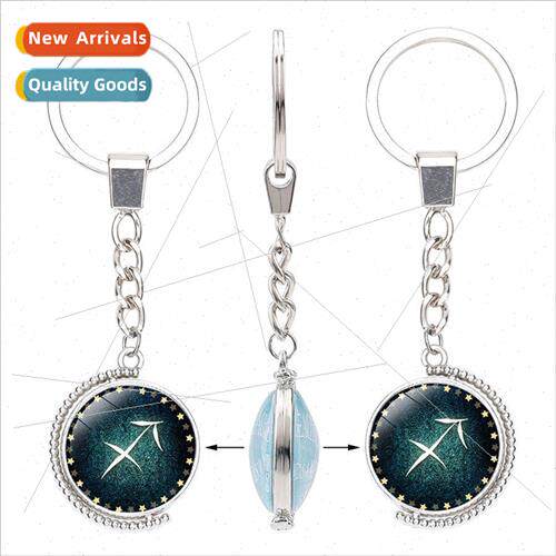 New Zodiac Time Gemstone Keychain Double ded Rotating Crysta
