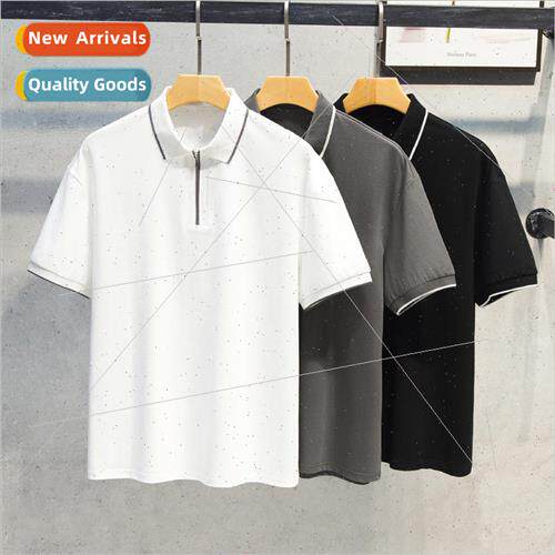 Half-zipper lapel polo shirt mens summer gang handsome ice s