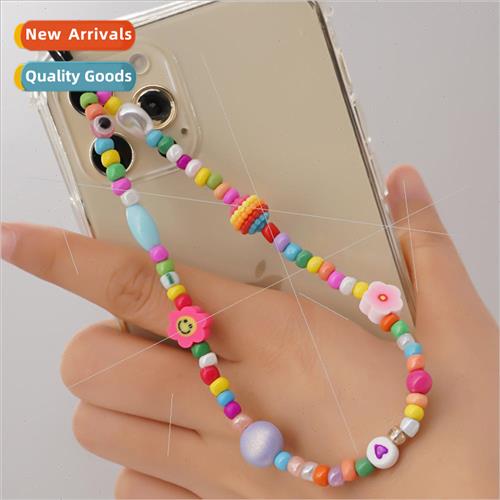 Summer new mixed-color glass rice beads cell phone lanyard f