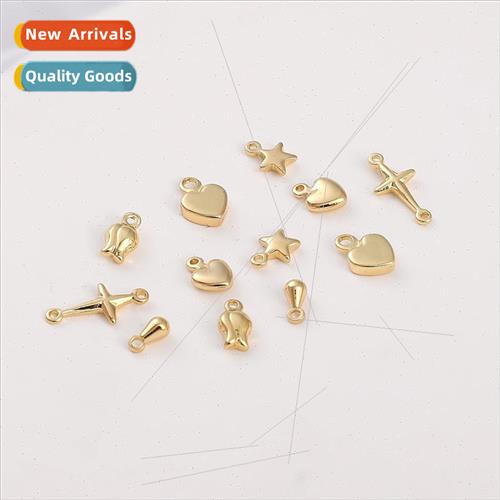 14K gold clad color preservation peach heart rose cross pend