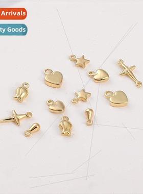 14K gold clad color preservation peach heart rose cross pend
