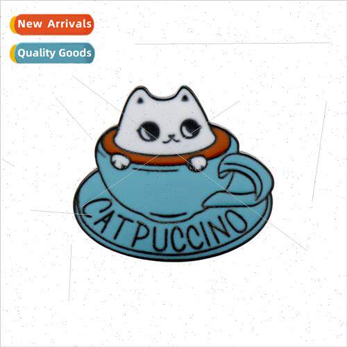 Cute kitty oil drip brooch Cat Puccino coffee cup cat brooch