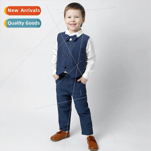 2023 Spring Childrens Suit Vest Long Sleeve Bowtie Shirt Boy