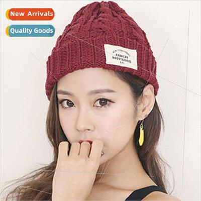 2019 Star Woolen Hat Solid Color Labeled Thickened Warm Kore