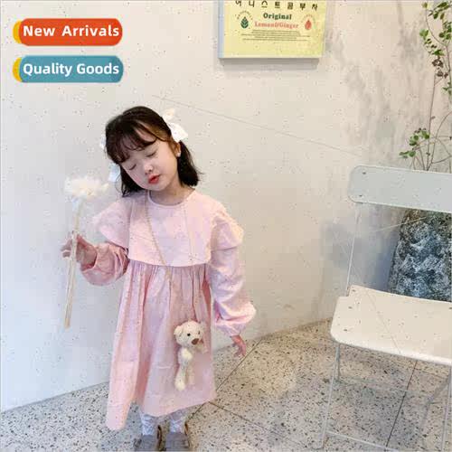 Girls solid color lantern sleeve doll dress 2021 spring new