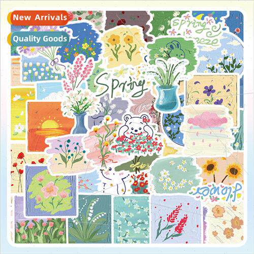 60 spring flowers stickers gentle wind healing cartoon cute