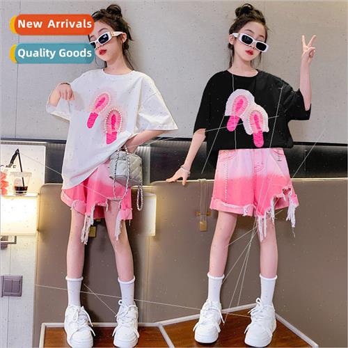 Girls summer pearl slippers short-sleeved 2023 summer new ch