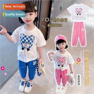 2022 new bear suit girls casual sweatpants baby summer T-shi
