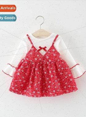 2018 Autumn Korean Girls Lace Small Flower Fake Two Piece Sk