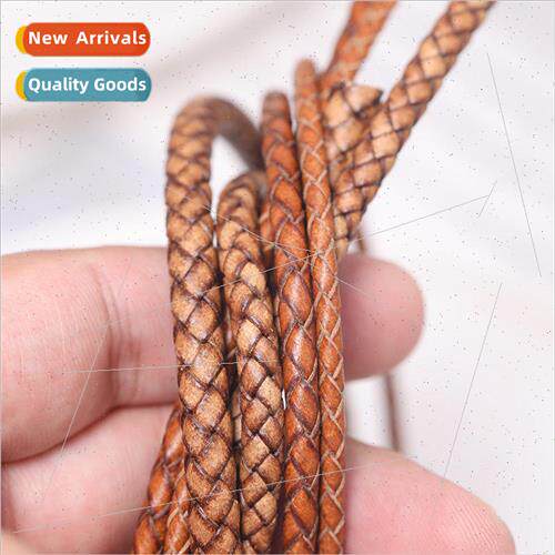 diy handmade leather rope antique curry braided round cowhid