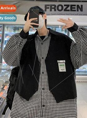 Spring and Autumn false two-piece shirt mens long-sleeved Ko