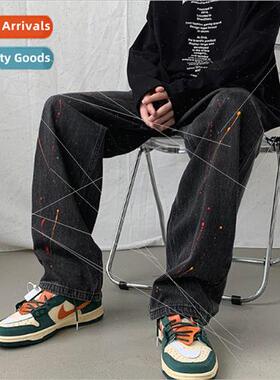 High set pants hiphop spring and fall splash ink jeans men l