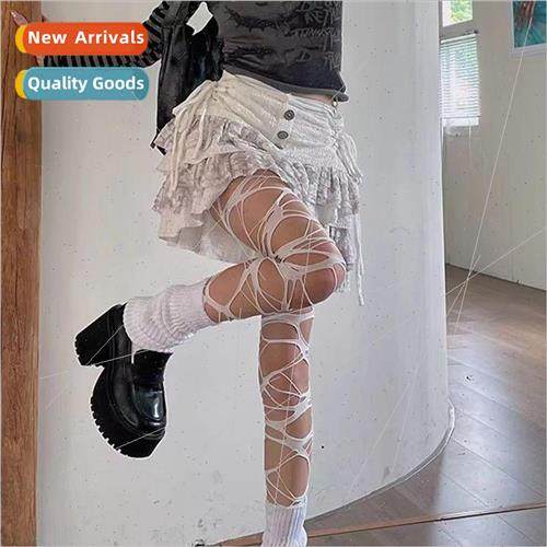 Black punk gothic  personalized broken holes fishing net sto